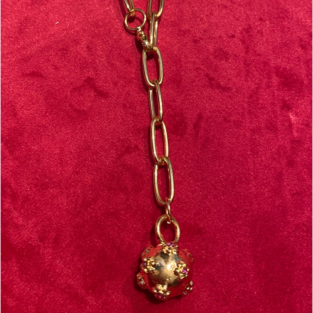 18k Gold Plated Ball on Chain Lariat Necklace